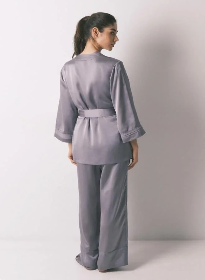 women'secret Grey satin and lace pyjama set